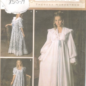 May include: Simplicity Vintage Closet sewing pattern. The pattern features a long, white nightgown with lace trim and a blue ribbon. The pattern includes sizes XS-S-M. The text "Vintage Closet" and "Turn of the Century to 1925" are visible.