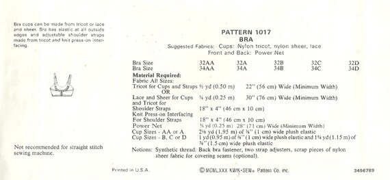 Kwik Sew 1017 1980s Lingerie Pattern Bra Bra Cups Tricot or Lace and Sheer  Womens Designer Sewing Pattern Size 32 AA 34 D UNCUT -  Sweden