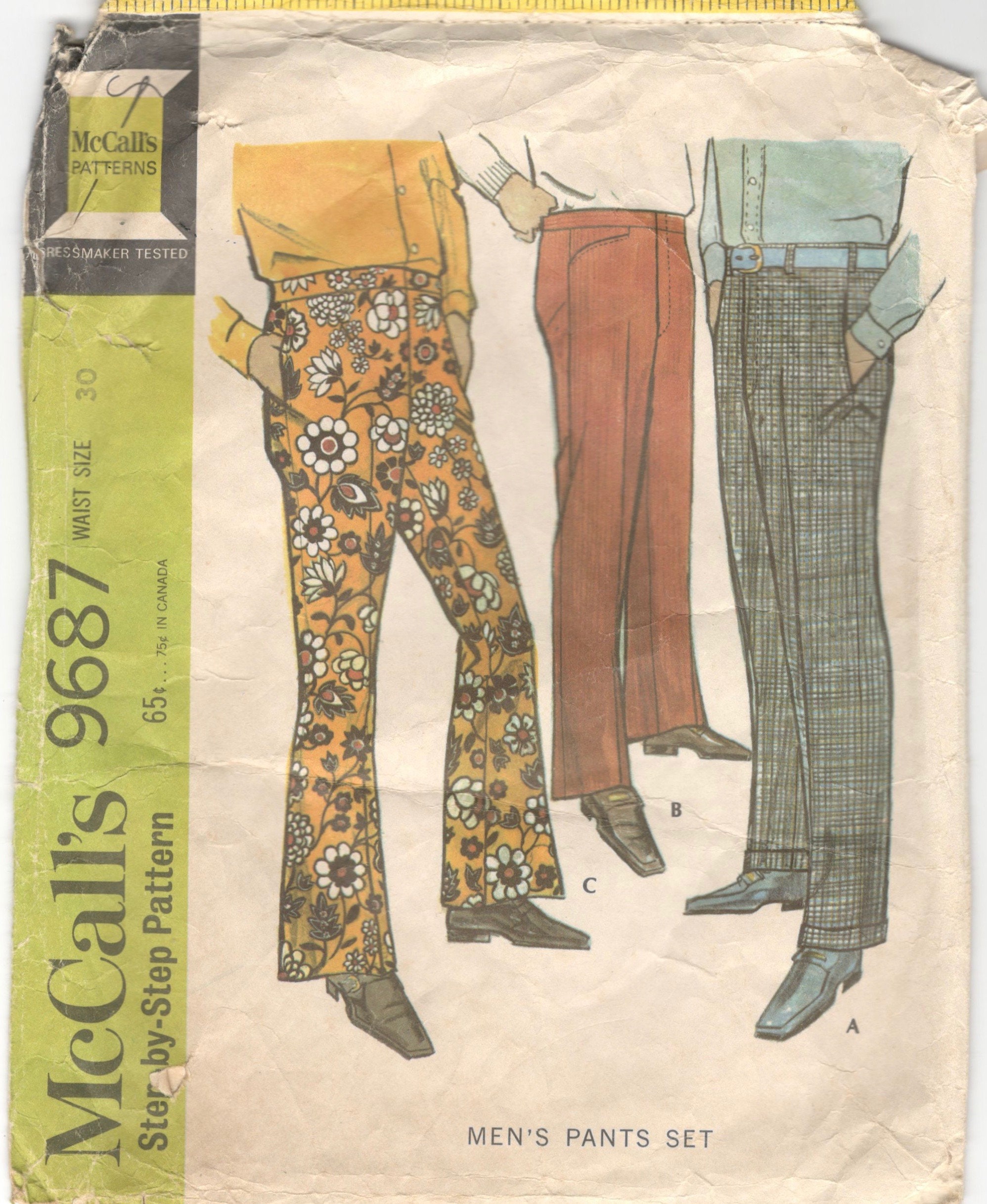McCalls 9687 1960s Mens Pants Pattern Bell Bottoms Cuffed and | Etsy