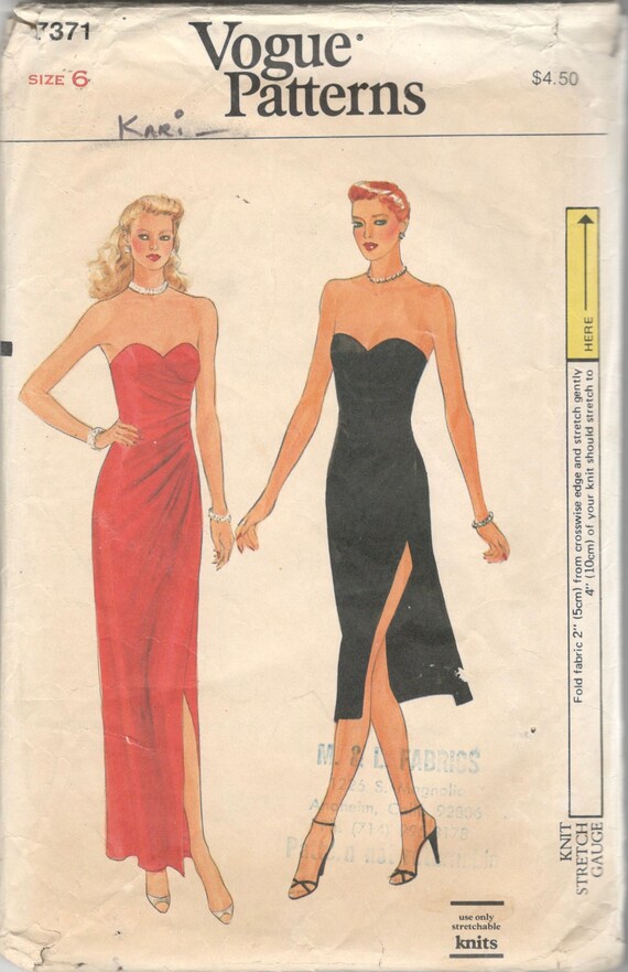 Vogue 7371 1970s Strapless Cocktail Dress Pattern for Knits