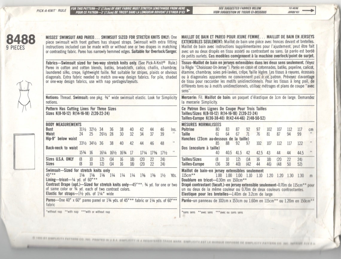 Simplicity 8488 Misses Draped One Piece Swimsuit Wrap Skirt Etsy