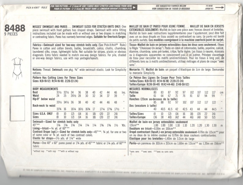 Simplicity 8488 Misses Draped One Piece Swimsuit Wrap Skirt Pareo Pattern Womens Vintage Sewing Pattern Size 8 10 12,14 16 18 Or 20 22 24 image 2
