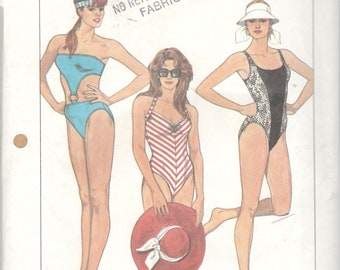 Simplicity 8633 1980s High Cut Leg One Piece Bikini Maillot SWIMSUIT Pattern Womens Vintage Sewing Pattern Size 12 14 16 B 34 36 38 UNCUT