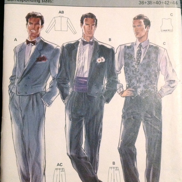 Burda 5230 1980s Mens Formal Jacket  Waistcoat and Pants Pattern TUXEDO Adult Teen Vintage  Sewing Pattern Chest 36 38 40 42 44 UNCUT