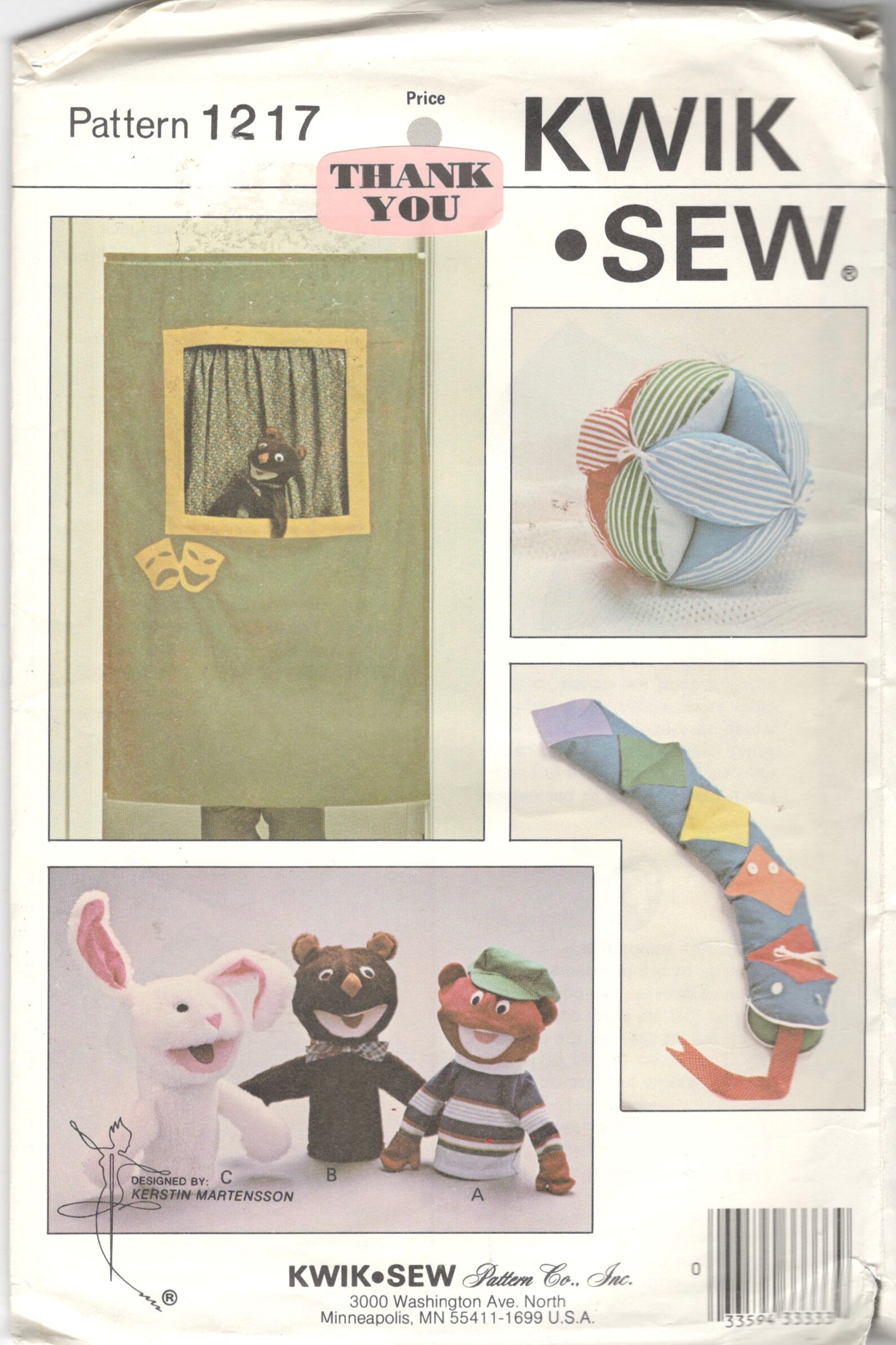 Puppet Show Pattern Kwik Sew 1217 PUPPET Show Pattern Fabric Ball and Learning Hand Puppet ...