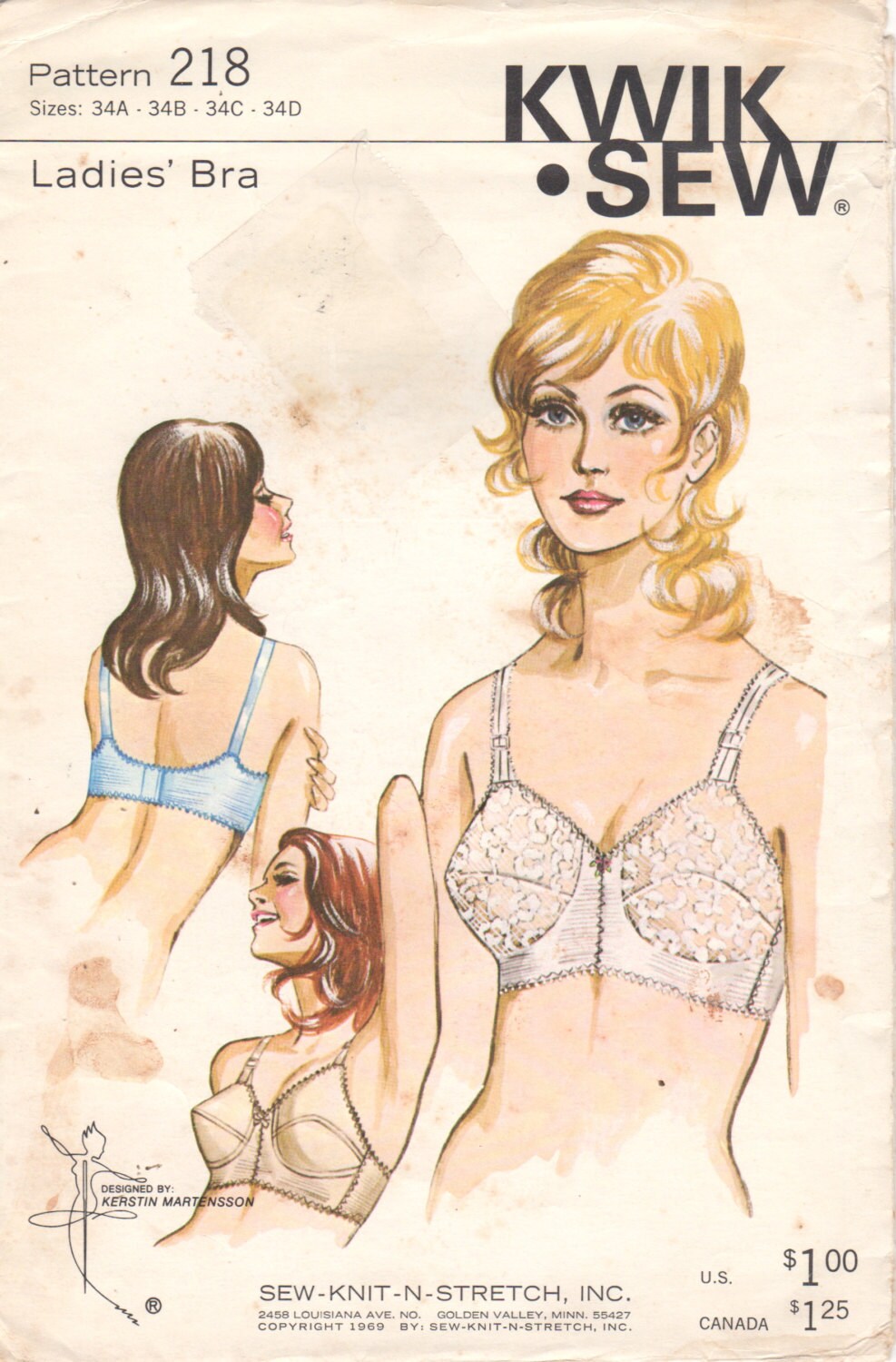 Sew Knit N Stretch 218 1960s Misses Ladies Bullet Bra Pattern Womens Vintage  Sewing Pattern Size 34 A B C Cup UNCUT 