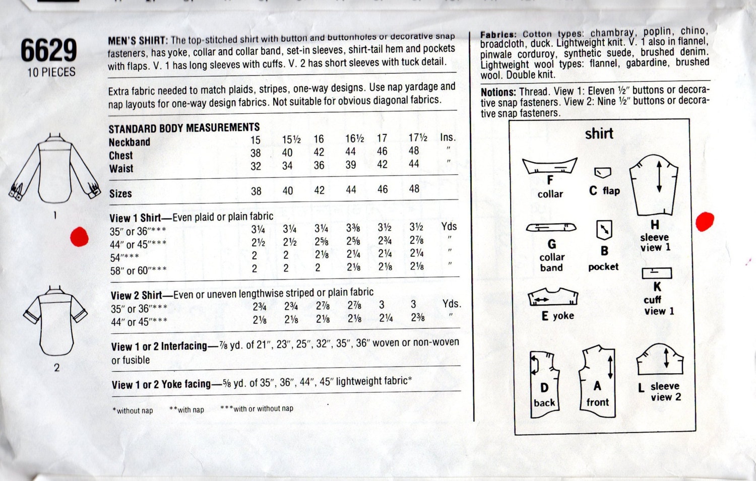 1980s Simplicity 6629 Mens Casual Shirt Pattern Adult Vintage Sewing ...