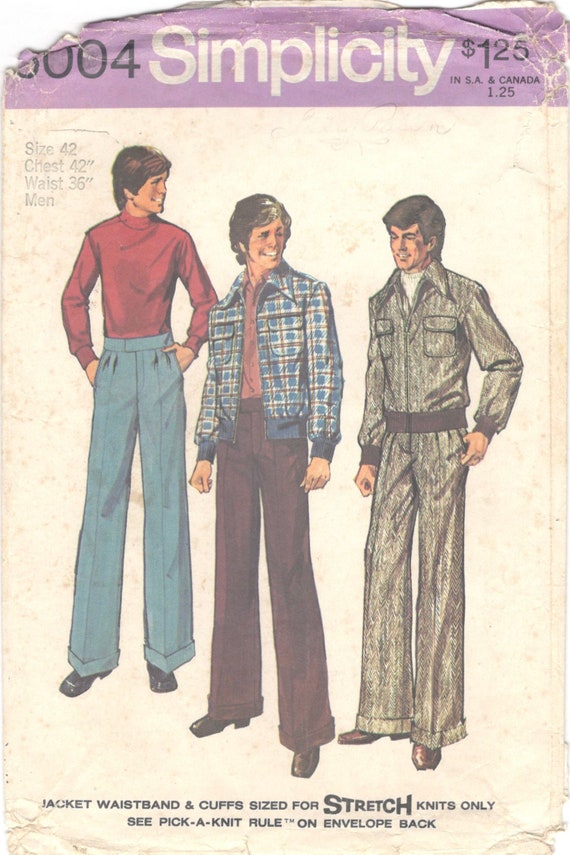 Simplicity 6004 1970s Mens Bomber Jacket and Cuffed Wide Leg | Etsy