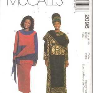 McCalls 2096 Misses Afrocentrische gedrapeerde jurk Top Pull On Rok en hoed patroon BAYYINAH Womens Naaipatroon Maat SM Of M of XXL UNCuT