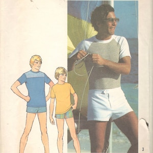 1970s Simplicity 7550 Mens Pullover Top and Swim Shorts Pattern Adult Vintage Sewing Pattern Chest 40 image 1