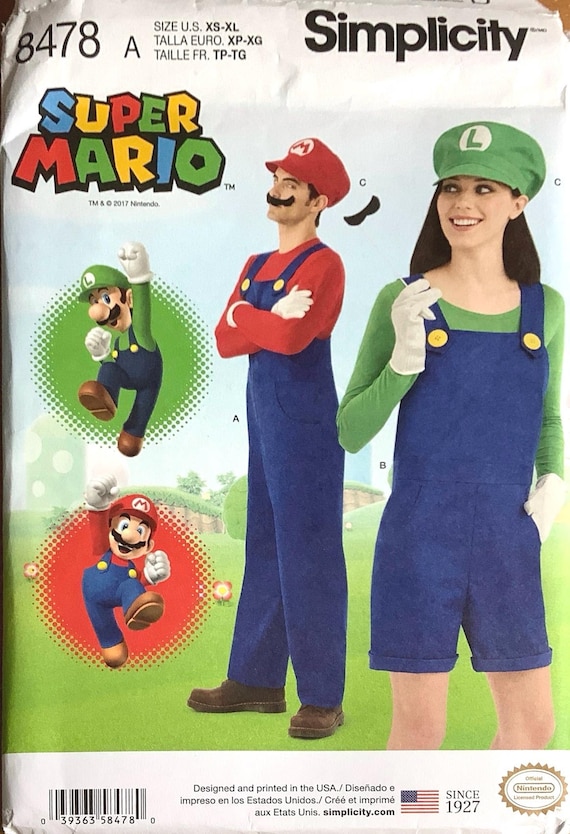 XLARGE マリオ ルイージ オーバーオール Simplicity 8478 Mario & Luigi Costumes Pattern Super Mario Bib