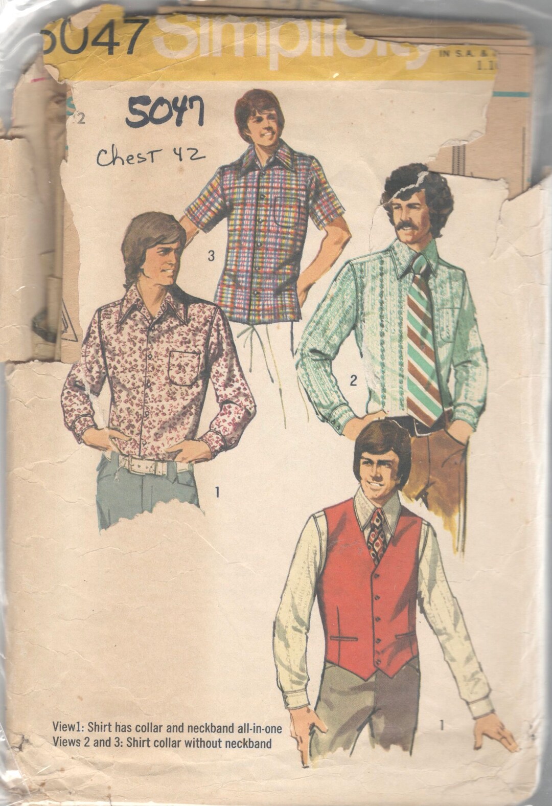 1970s Simplicity 5047 Mens Shirt and Vest Pattern Disco Style - Etsy