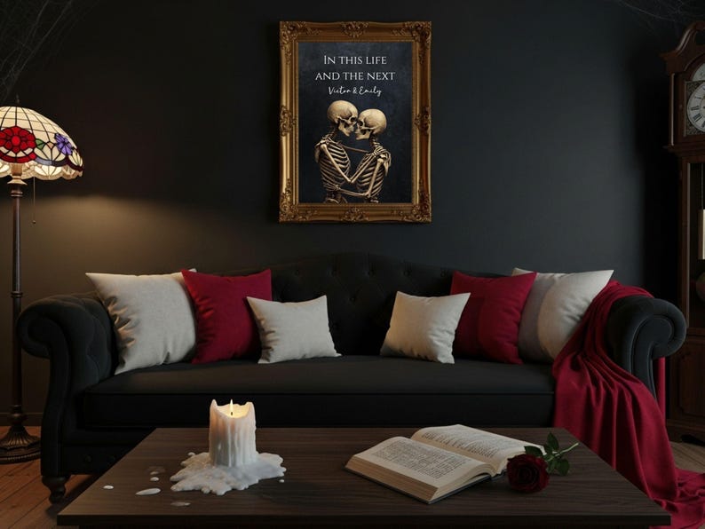 Personalised Skeleton Couple Print, In This Life and the Next Gothic Wall Art, Gothic Couple Gift, Dark Romance Wedding Anniversary Art bild 8