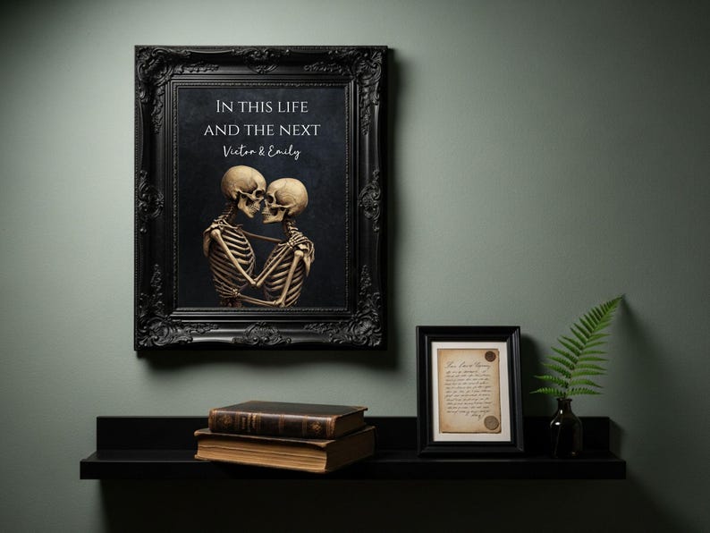 Personalised Skeleton Couple Print, In This Life and the Next Gothic Wall Art, Gothic Couple Gift, Dark Romance Wedding Anniversary Art bild 9