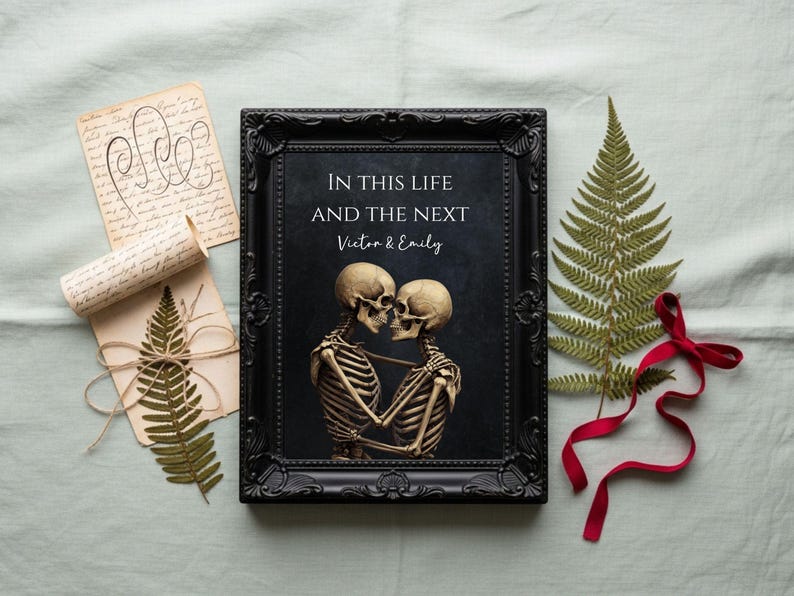 Personalised Skeleton Couple Print, In This Life and the Next Gothic Wall Art, Gothic Couple Gift, Dark Romance Wedding Anniversary Art bild 10