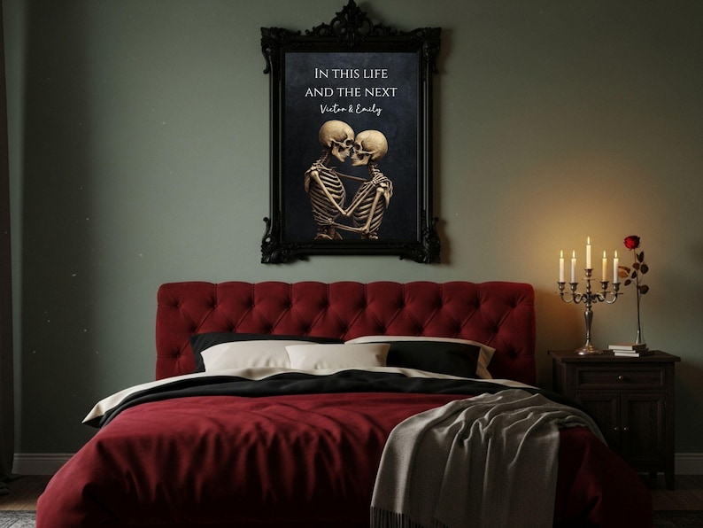 Personalised Skeleton Couple Print, In This Life and the Next Gothic Wall Art, Gothic Couple Gift, Dark Romance Wedding Anniversary Art bild 6