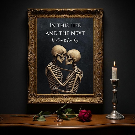 Personalised Skeleton Couple Print, In This Life and the Next Gothic Wall Art, Gothic Couple Gift, Dark Romance Wedding Anniversary Art