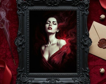 Dracula's Bride Art Print: Gothic Vampire Portrait, Dark Romance Decor