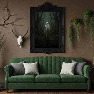 Creepy Sheet Ghost Print, Haunted Forest Art, Woodland Ghost Decor, Halloween Wall Art, Gothic Horror Print, Spooky Cottagecore