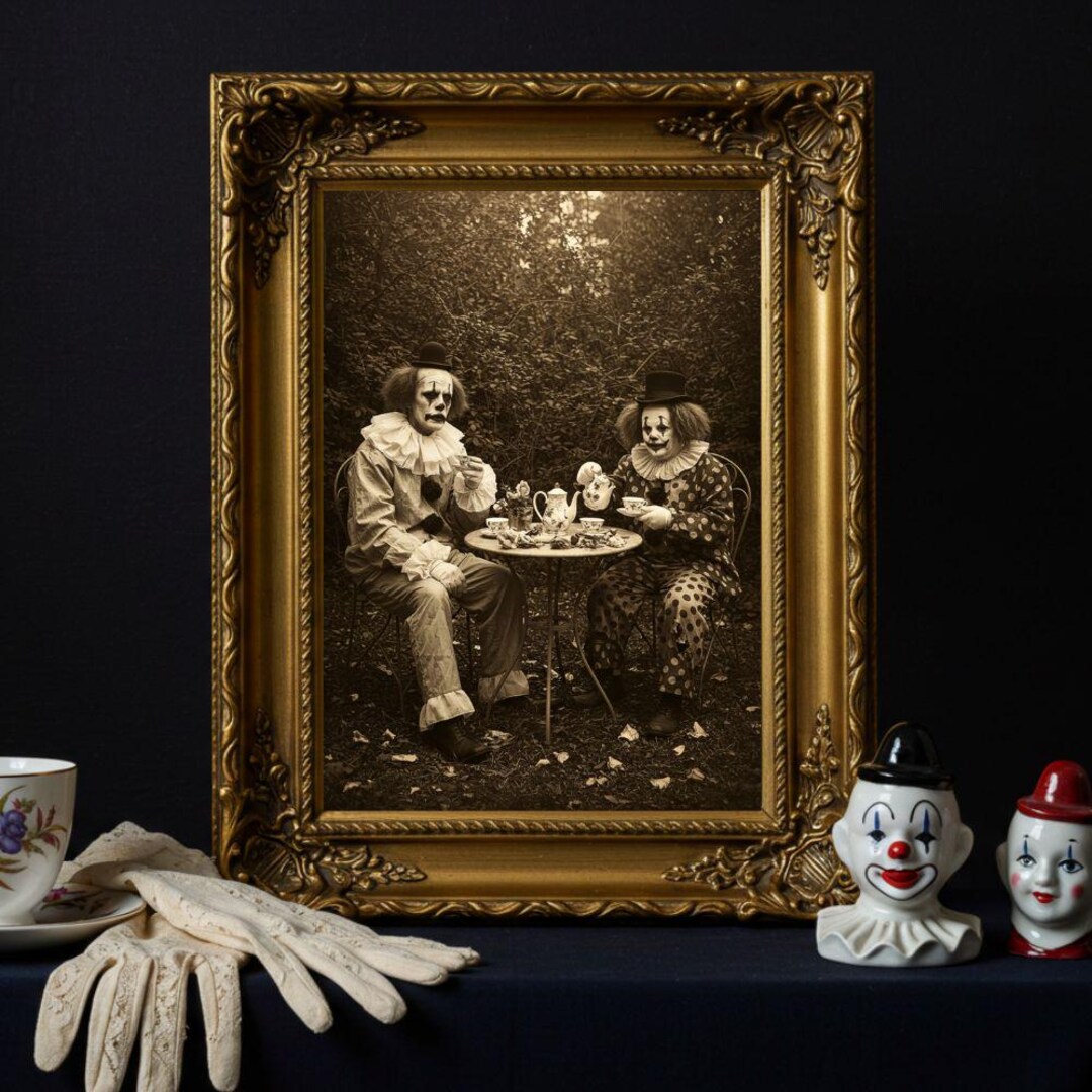 Creepy Clowns Tea Party Print: Vintage Gothic Halloween Wall Art - Etsy