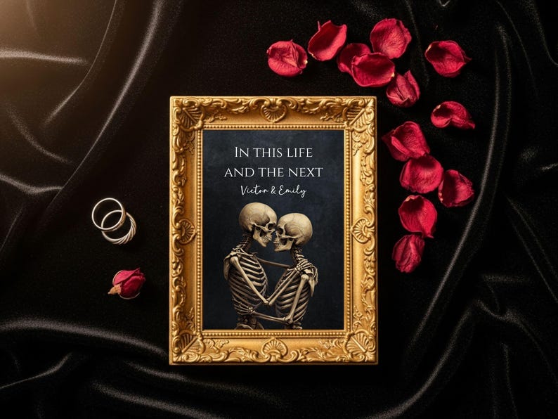 Personalised Skeleton Couple Print, In This Life and the Next Gothic Wall Art, Gothic Couple Gift, Dark Romance Wedding Anniversary Art bild 11