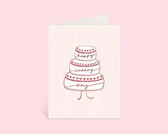 Wedding Greeting Card: Handcrafted Cake Illustration - Happy Wedding Day