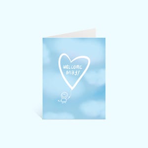 New Baby Greeting Card: Blue Skies Balloon Illustration