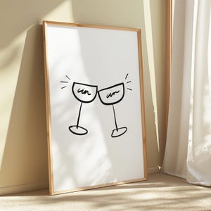 Champagne coup cin cin Art Print, zwart-wit barwagen decor, martini cocktail poster, kunst aan de muur, trendy keuken print, barwagen print