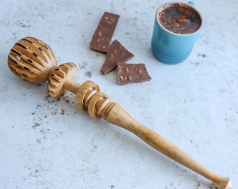 Fair Trade Hand Carved Made Wooden Mexican Molinillo Hot Chocolate Stirrer Whisk 25cm