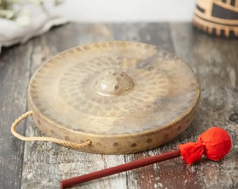 Handmade brass gong with handle and beater 25cm