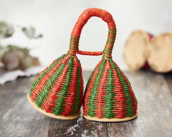 Doppio Caxixi Ghana Shaker Paglia del commercio equo e solidale Strumento musicale Percussioni africane