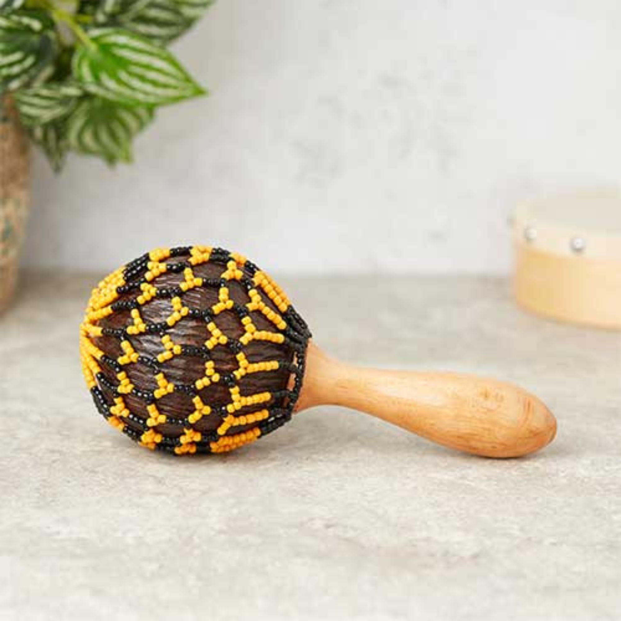 Sonajero de calabaza Satara Cabassa con cuentas, instrumento musical de 20 cm