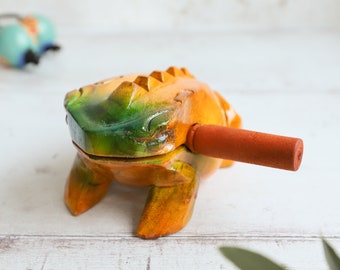 Frog Guiro Musical Percussion Instrument Wooden Hand Carved Fair