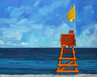 Yellow Flag-  Fine Art Print, Summer Art, Life Guard Gift, Beach Decor, Ocean Scene