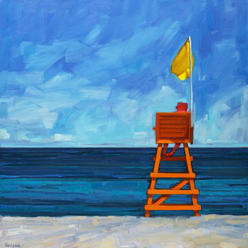 Yellow Flag Fine Art Print, Summer Art, Life Guard Gift, Beach Decor, Ocean Scene image 1