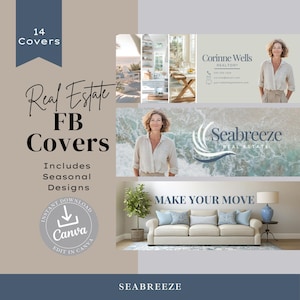 Canva Template | 12 Real Estate Facebook Cover Banner | Real Estate Social Media Templates | Facebook Cover Templates | Seabreeze