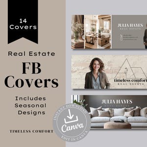 Canva Template | 12 Real Estate Facebook Cover Banner | Real Estate Social Media Templates | Facebook Cover Templates | Timeless Classic