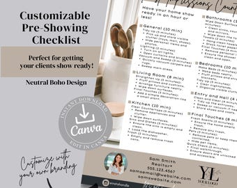 Real Estate Showing Checklist | Home Showing Prep | Realtor Checklist | Canva Template