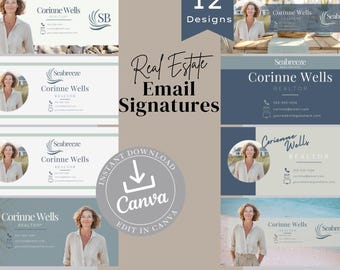 Firma de Gmail / Herramientas inmobiliarias / Marketing inmobiliario / Plantilla de Canva para firma de correo electrónico / Firma de correo electrónico de agente inmobiliario / Seabreeze