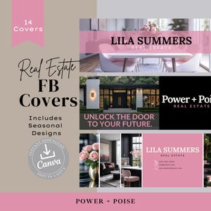 Canva Template | 12 Real Estate Facebook Cover Banner | Real Estate Social Media Templates | Facebook Cover Templates | Power + Poise
