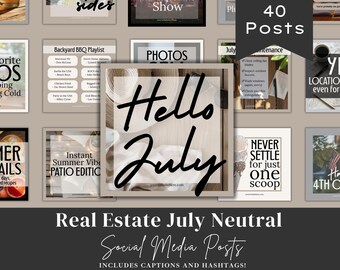 July Real Estate Social Media Posts | Realtor Instagram Templates | Monthly Marketing Pack | Neutral