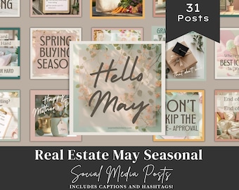 May Real Estate Social Media Posts | Realtor Instagram Templates | Monthly Marketing Pack | Seasonal