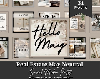May Real Estate Social Media Posts | Realtor Instagram Templates | Monthly Marketing Pack | Neutral