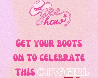 Bachelorette Invite, Cowgirl Invite, Birthday Invite, Girly Pink Cowgirl Invite Editable Digital Print