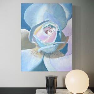 Original oil painting on canvas &quot;Stylized Rose&quot; - Home decor - Artwork - Flower - Rose - Modern - Blue