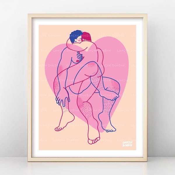 Queer Couple Hug Art Print: Love & Warmth Illustration