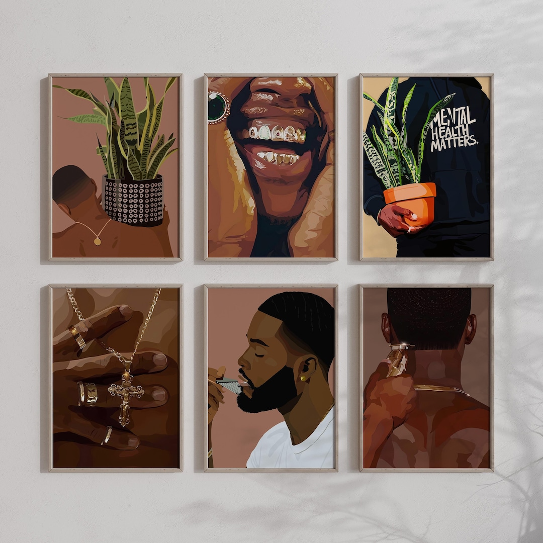 Set of 6 Men Room Decor, Masculine Wall Art, DIGITAL DOWNLOAD, Black