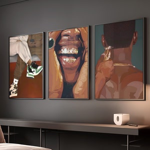 3er Set Black Man Wandkunst, HypeBeast Kultur Poster, Schwarzes Paar Druck, Schwarze Kunst, DIGITAL DOWNLOAD, Kultur Kunstdruck, Afroamerikanische Kunst