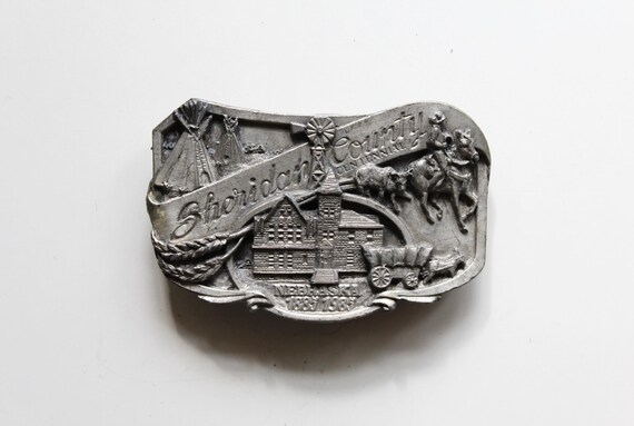 Vintage Gürtelschnalle Sheridan County 1984 Limited Edition Siskiyou Buckle Co Inc antik old