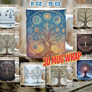 Pack of 9 Tree of Life Mug Wrap, 11 oz & 15 oz Mug Bundle Sublimation Wrap, Instant Digital Download, PNG Template, 300 DPI,High resolutions